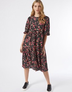 Черное платье миди с присборенной юбкой Miss Selfridge-Черный