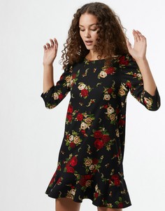 Приталенное платье со свободной юбкой и принтом роз Miss Selfridge-Черный