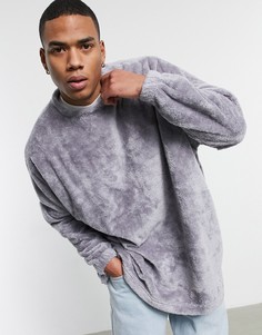 Супермягкий флисовый свитшот серого цвета в стиле oversized с боковыми молниями ASOS DESIGN-Серый