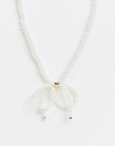 Белое жемчужное ожерелье с бантиком Monki Harper-Белый