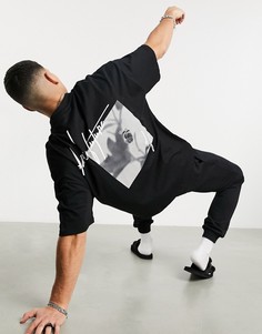 Черная футболка oversized с текстовым принтом на спине ASOS Dark Future-Черный цвет