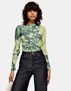 Зеленый сетчатый топ с цветочным принтом Topshop