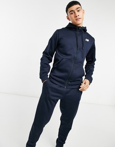 Флисовый худи темно-синего цвета на молнии и с логотипом New Balance-Темно-синий