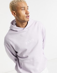 Oversized-худи с принтом «Paris» на груди и перекрестным дизайном капюшона ASOS DESIGN-Сиреневый