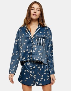 Темно-синий пижамный комплект с принтом бабочек Topshop