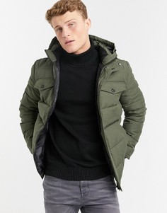 Зеленый пуховик с капюшоном и карманами Jack & Jones Originals-Зеленый цвет