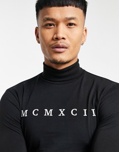 Облегающий лонгслив с принтом в виде римских цифр ASOS DESIGN-Черный цвет