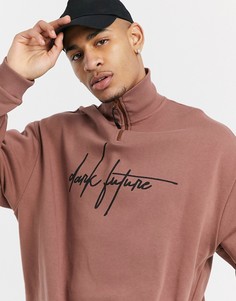 Коричневый свитшот с воротником на молнии ASOS Dark Future-Коричневый цвет