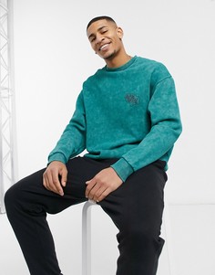 Свитшот в стиле oversized бирюзового цвета с эффектом отбеливания и принтом-логотипом ASOS Daysocial-Зеленый цвет