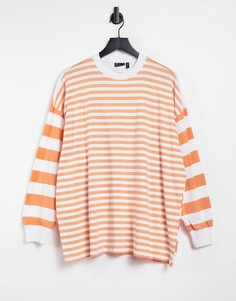 Oversized-лонгслив выбеленного абрикосового цвета со вставками в полоску ASOS DESIGN-Оранжевый цвет