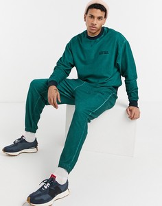 Выбеленный сине-зеленый oversized-свитшот с вышивкой и петлевой изнанкой ASOS Actual (от комплекта)-Зеленый цвет