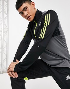 Худи черного и серого цветов на молнии 1/4 adidas Running-Черный цвет