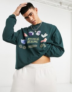 Зеленый лонгслив в стиле oversized с принтом кристаллов ASOS DESIGN-Зеленый цвет