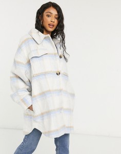 Светло-голубая клетчатая куртка с начесом ASOS DESIGN-Голубой