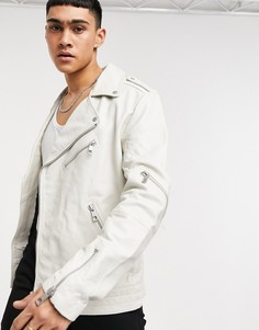 Белая кожаная байкерская куртка ASOS DESIGN-Белый