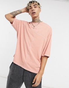 Розовая удлиненная oversized-футболка из органического хлопка с эффектом кислотной стирки и ассиметричным краем ASOS DESIGN-Сиреневый