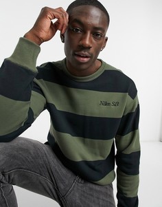 Свитшот цвета хаки в полоску с круглым вырезом Nike SB-Зеленый цвет