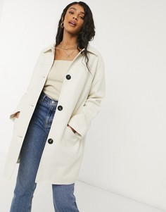 Кремовая куртка-рубашка из искусственной кожи со стеганой подкладкой ASOS DESIGN-Кремовый