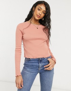 Розовый лонгслив узкого кроя с волнистыми краями ASOS DESIGN-Розовый цвет