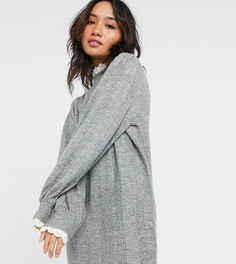 Серое вязаное платье с кружевной отделкой ASOS DESIGN Petite-Серый