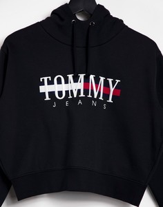 Свободный укороченный худи черного цвета с логотипом Tommy Jeans-Черный цвет