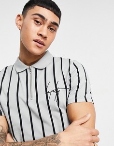 Узкая футболка-поло в полоску с короткой молнией и вышивкой ASOS DESIGN-Многоцветный