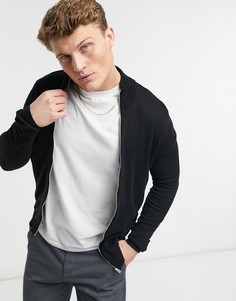 Черная трикотажная спортивная куртка из хлопка ASOS DESIGN-Черный цвет