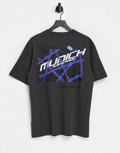 Серая футболка с принтом «Munich» спереди и сзади Topman-Серый