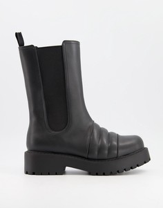Черные высокие ботинки из искусственной кожи на массивной подошве Monki Uno-Черный