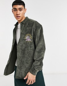 Вельветовая рубашка oversized в стиле 90-х с вышивкой на груди ASOS DESIGN-Голубой