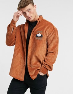 Вельветовая рубашка в стиле oversized и в стиле 90-х с вышивкой на груди ASOS DESIGN-Оранжевый цвет