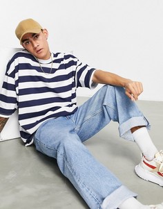 Oversized-футболка в полоску белого и темно-синего цвета ASOS DESIGN-Темно-синий