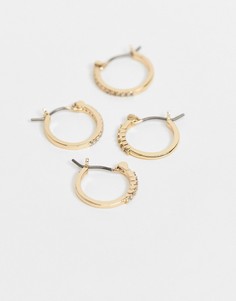 2 пары золотистых серег-колец с маленькими стразами Pieces-Золотистый
