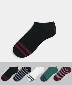 Набор из 5 пар спортивных носков в полоску разных цветов ASOS DESIGN-Многоцветный