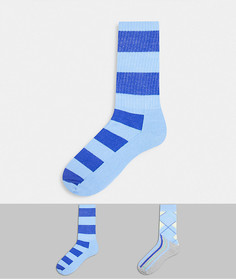 Набор из 2 пар носков до щиколотки с комбинированным узором в ромбик и полоску ASOS DESIGN-Белый