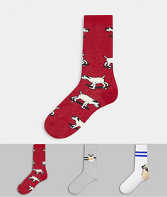 Набор из 3 пар носков до щиколотки с дизайном "счастливый мопс" ASOS DESIGN-Белый