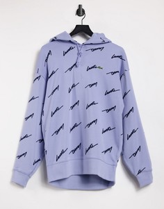 Свитшот из флиса с капюшоном и принтом Lacoste live-Голубой