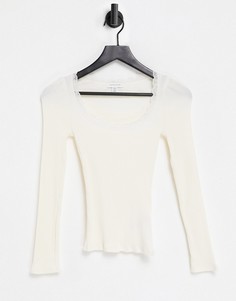 Бежевый топ в с длинными рукавами и кружевной отделкой Topshop