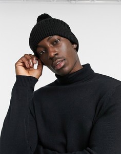 Черная шапка-бини крупной вязки с помпоном ASOS DESIGN-Черный цвет