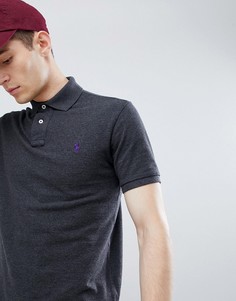 Темно-серая приталенная футболка-поло с логотипом Polo Ralph Lauren-Серый