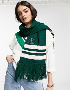 Вязаный шарф в полоску розового и зеленого цвета с вышивкой ASOS DESIGN-Многоцветный