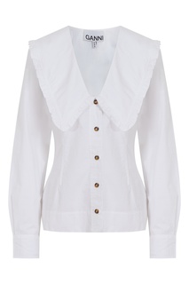 Белая хлопковая блузка с V-образным вырезом Ganni
