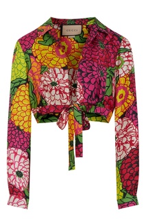 Укороченная шелковая блузка с принтом Ken Scott Gucci