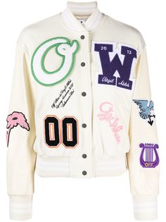 Off-White EMBROIDERY VARSITY BOMBER BEIGE RED