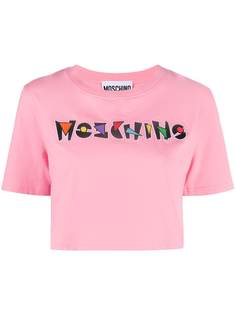 Moschino укороченная футболка с вышитым логотипом
