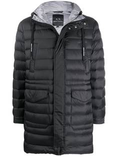 Armani Exchange пуховик длины миди с капюшоном