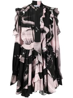 Off-White платье мини с оборками и логотипом