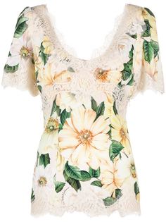Dolce & Gabbana кружевной топ с цветочным принтом