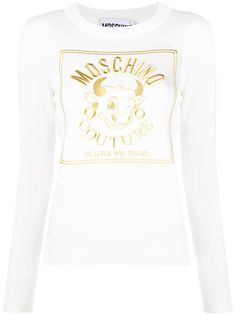 Moschino рубашка с вышитым логотипом и длинными рукавами