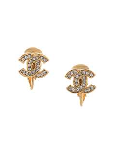 Chanel Pre-Owned серьги-клипсы с логотипом CC и стразами